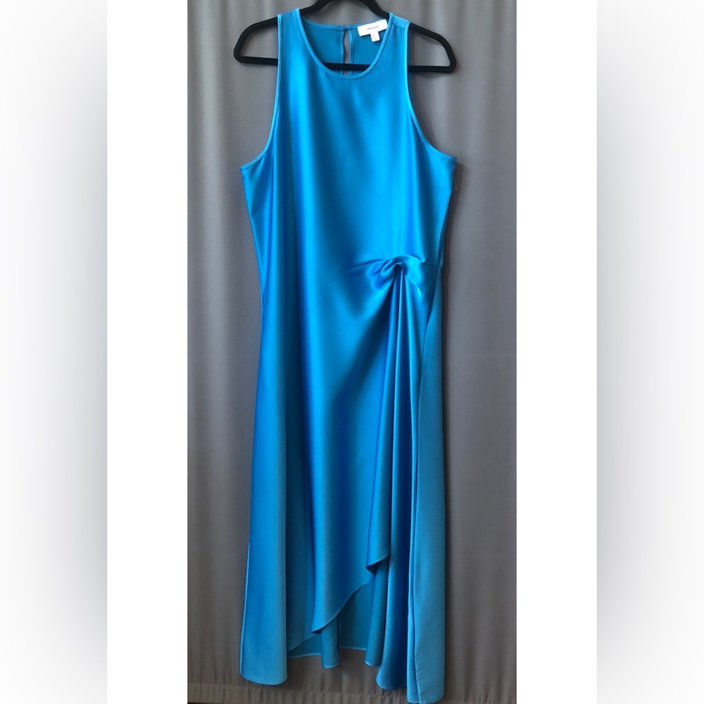Reiss SATIN DRAPE TUCK MIDI DRESS,sz12, New, BLUE,42”bust(around),57”length - Picture 2 of 11